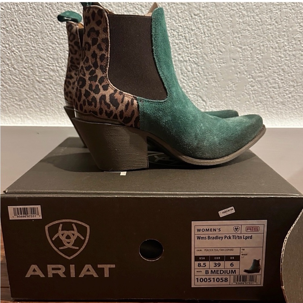 Ariat Women's Teal and Leopard Ankle Boots